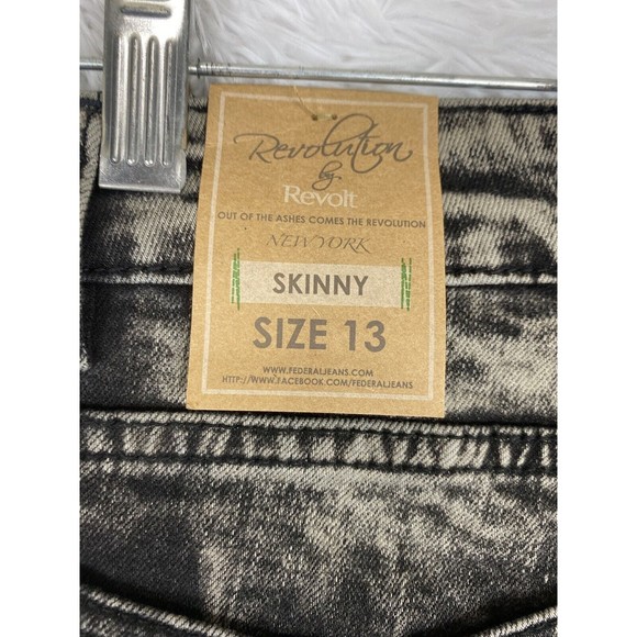 Revolution By Revolt Women Size 13 Black Stretch Jeans Flag Print NWT - Picture 7 of 11